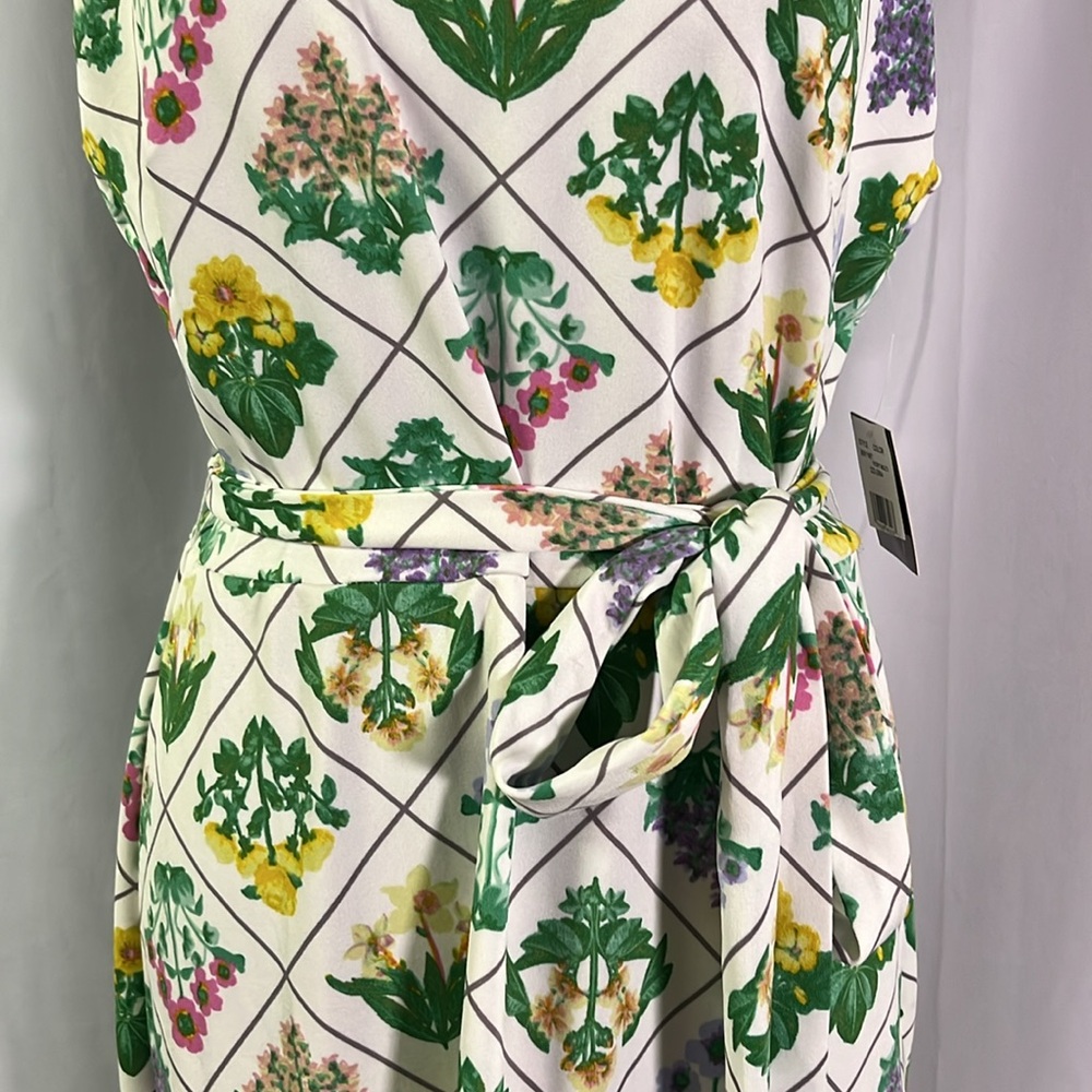 NWT Melonie T Floral Lattice Print Sleeveless High Neck Ruffle Hem Dress - Picture 7 of 16